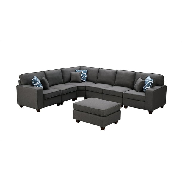 Bowery Hill Contemporary 7pc Modular Linen Sectional Sofa With Ottoman In Dark Gray Including 6 Accent Pillows Com Bowery Hill Contemporary 7pc Modular, Tuxedo Cuddler Sectional Sofa
