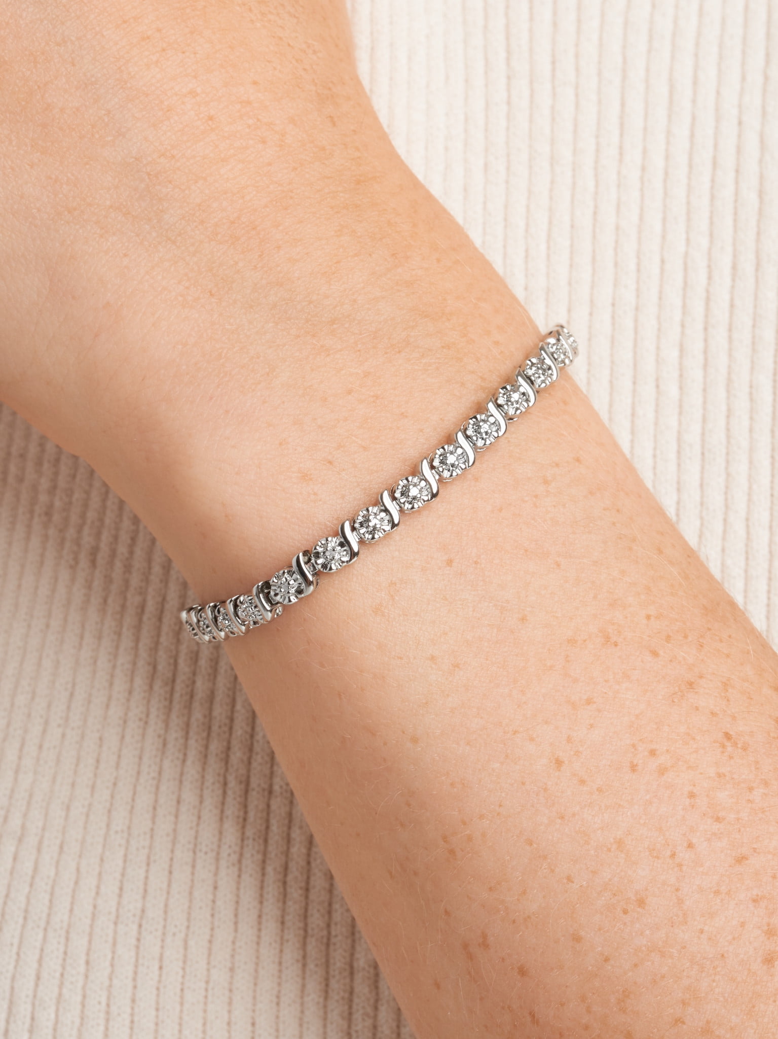 Morgan & Paige Rhodium Plated Diamond Accent Butterfly Charm Tennis Bracelet, 7.25"
