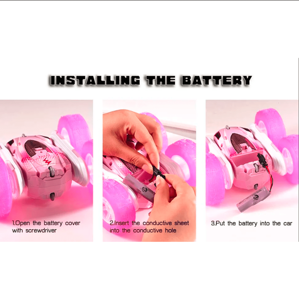 Roofworld 2.4G RC Stunt Cars Double Sided Flip Remote Control 360 Rotation off Road Rc Drift Pink