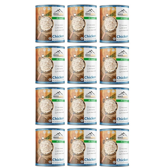 (Pack of 12) MOUNTAIN ESSENTIALS All Natural Fully Cooked Chicken 28 Oz Recipe Ready Canned Meat No Water Added | No Carbs | No Preservatives Daily Food Perfect for Camping Emergency Food