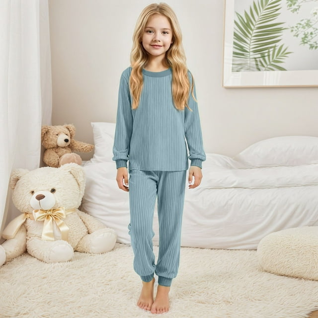 WENXIAOO Ensemble de Pyjama pour Fille 2 Pcs Chandail à Manches Longues avec Pantalon Ensemble de Pyjama Décontracté pour Filles Ensemble de Pyjama d'Automne 6-7 Ans