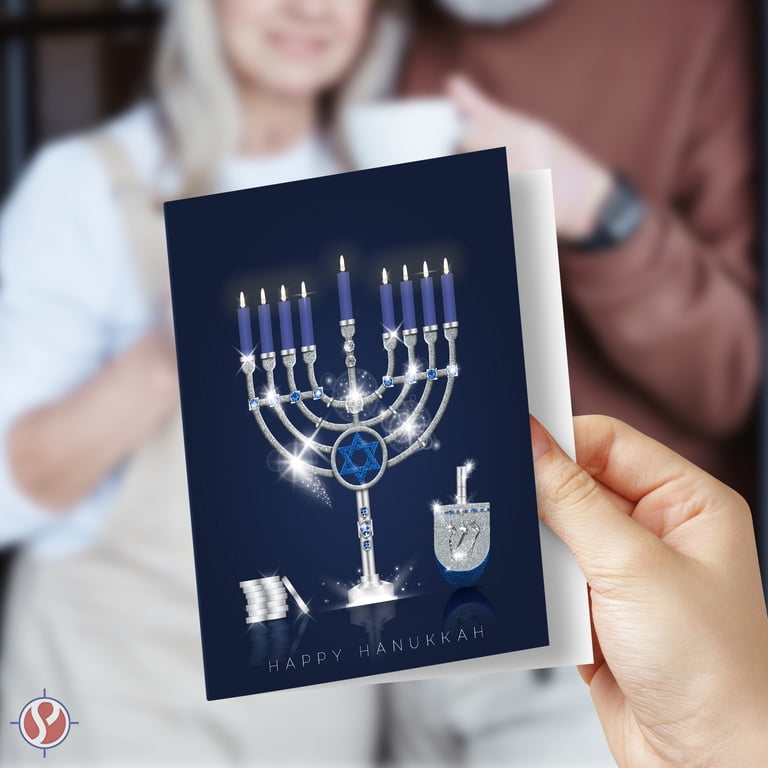 Happy Hanukkah Greeting Cards, Blue Menorah Design, 25 Pack photo 4