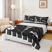 Homewish Piano Violin Saxophone 3pcs Twin Sheet Sets for Teens Boys Girls,Music Melody Twin Fitted Sheet,Musical Notes Breathable Flat Sheet,Breathable Home Decor