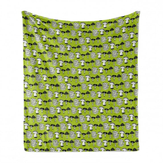 Forest Soft Flannel Fleece Blanket, Woodland Theme Along Mushrooms Mother Nature Plants Vegetables Cooking, Cozy Plush for Indoor and Outdoor Use, 50" x 60", Lime Green Charcoal Grey, by Ambesonne