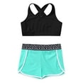 thumbnail image 3 of Hansber Kids Girls 2 Piece Dance Sport Outfit Crop Top with Shorts Set for Gymnastics Dancing or Geometric Black 8, 3 of 7
