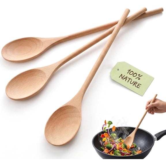 3Pcs Wooden Spoons for Cooking Big Stirring Mixing Spoons for Cooking Long Wooden Spoons Bulk Dishwasher Safe