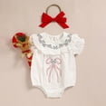 thumbnail image 2 of MORTTIC Infant Girls' Elegant Romper - White Ruffle & Lace Design with Bow Headband for Special Occasions White，1-3M, 2 of 10
