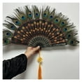 thumbnail image 6 of Peacock Feather Folding Fan, Lolita Performance, Dance Hand Fan with Pendant Gift, Wedding Party Decoration, 6 of 7