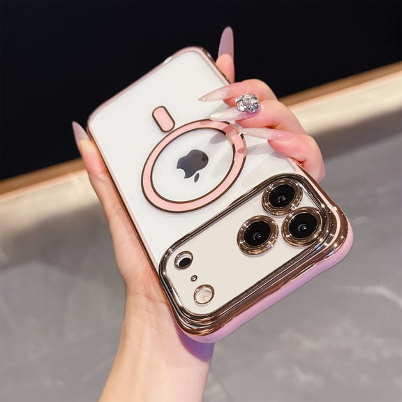 Magnetic for iPhone 17 Pro Max Case [Compatible with MagSafe][Full Camera Lens Protector][Military Drop Protection] Shockproof Not Yellowing Clear Soft Slim Cover for Women Men,Pink