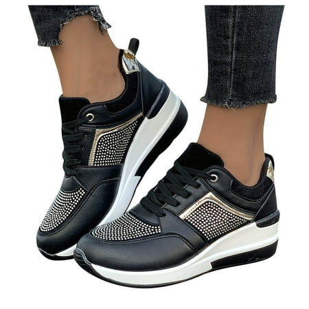 Oyedens Womens Platform Wedge Fashion Sneakers Waterproof Mid Heels Athletic Walking Work Shoes
