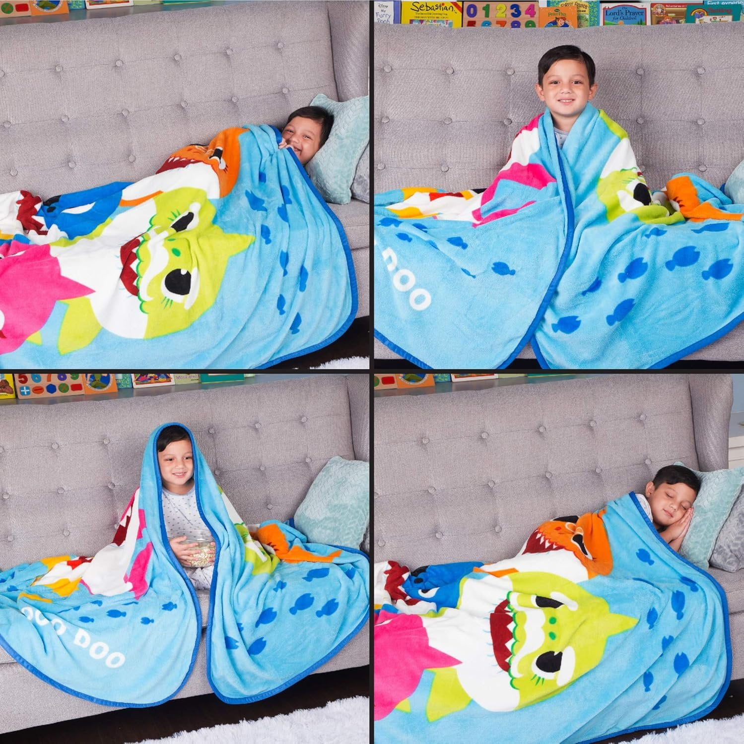 Franco Kids Bedding Baby Shark Micro Raschel Blanket, 62 in x 90 in