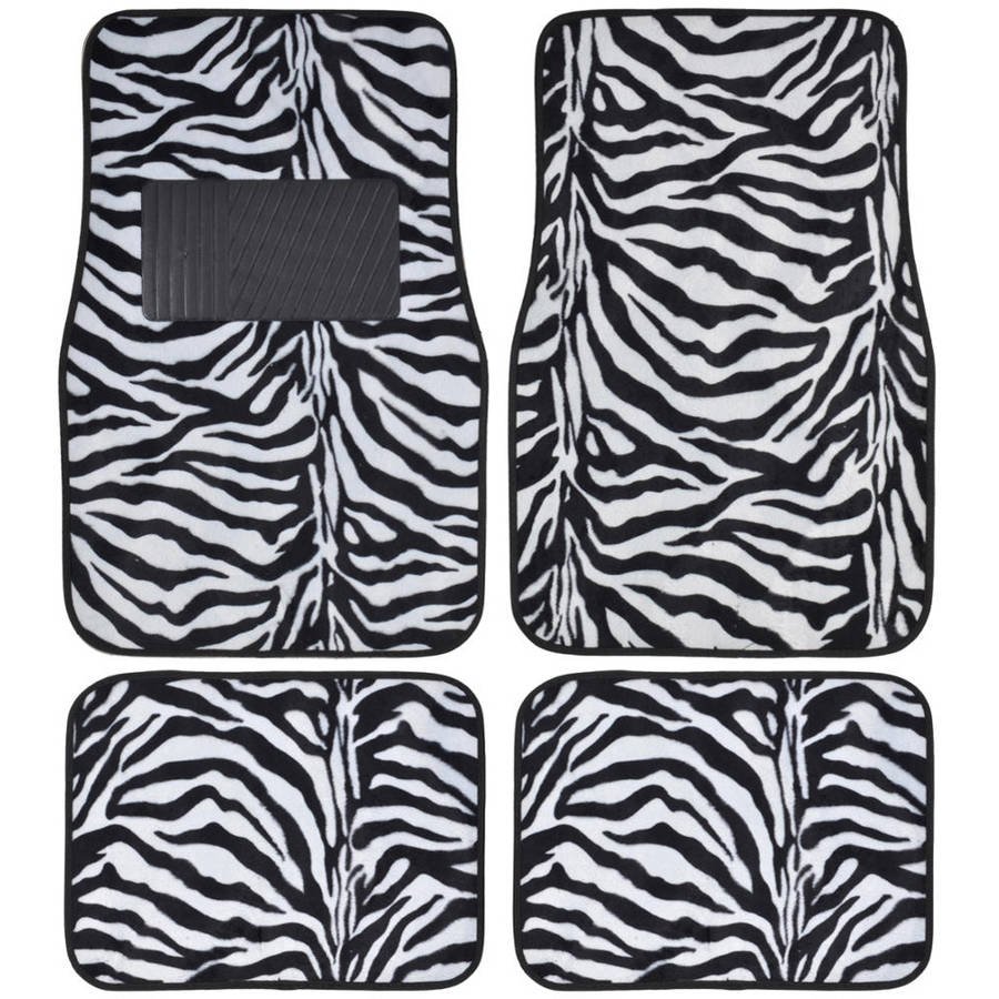 BDK Zebra Car Floor Mats, Animal Prints Mat, 4 Pieces, White