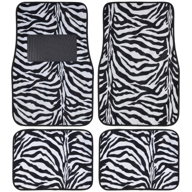 BDK Zebra Car Floor Mats, Animal Prints Mat, 4 Pieces, White Walmart