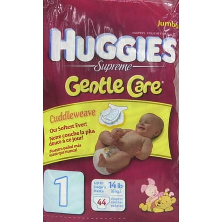 Huggies Supreme Gentle Care Diapers, Jumbo Pack, Huge Size, Size 1, 44 Count