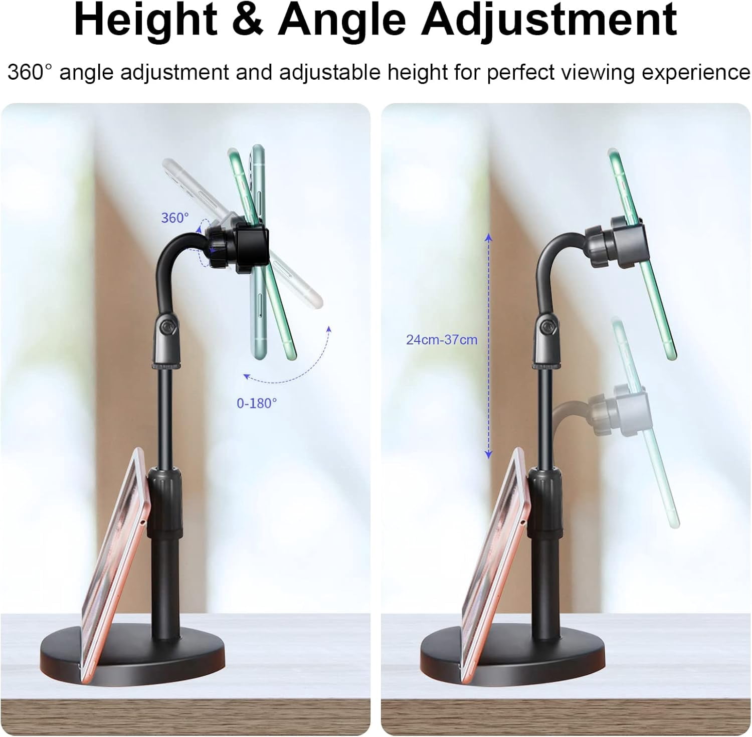 Adjustable Mobile Phone Stand, Tablet Stand, 360 Degree Rotation, Ergonomic Design, Pink