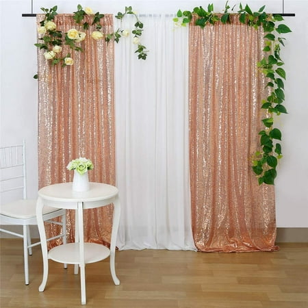 Image of SoarDream Rose Gold Backdrop Curtains 2 Pieces 2ftx8ft Sequin Fabric Backdrop Glitter Prom Drapes Baby Shower Photo Background Backdrops