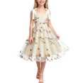 thumbnail image 2 of Girls Tulle Princess Dresses Trendy Embroidery Flower Lace Bow Spaghetti Gown for Pageant Wedding Birthday Party Graduation Dance Prom Beige 10-11 Years, 2 of 6