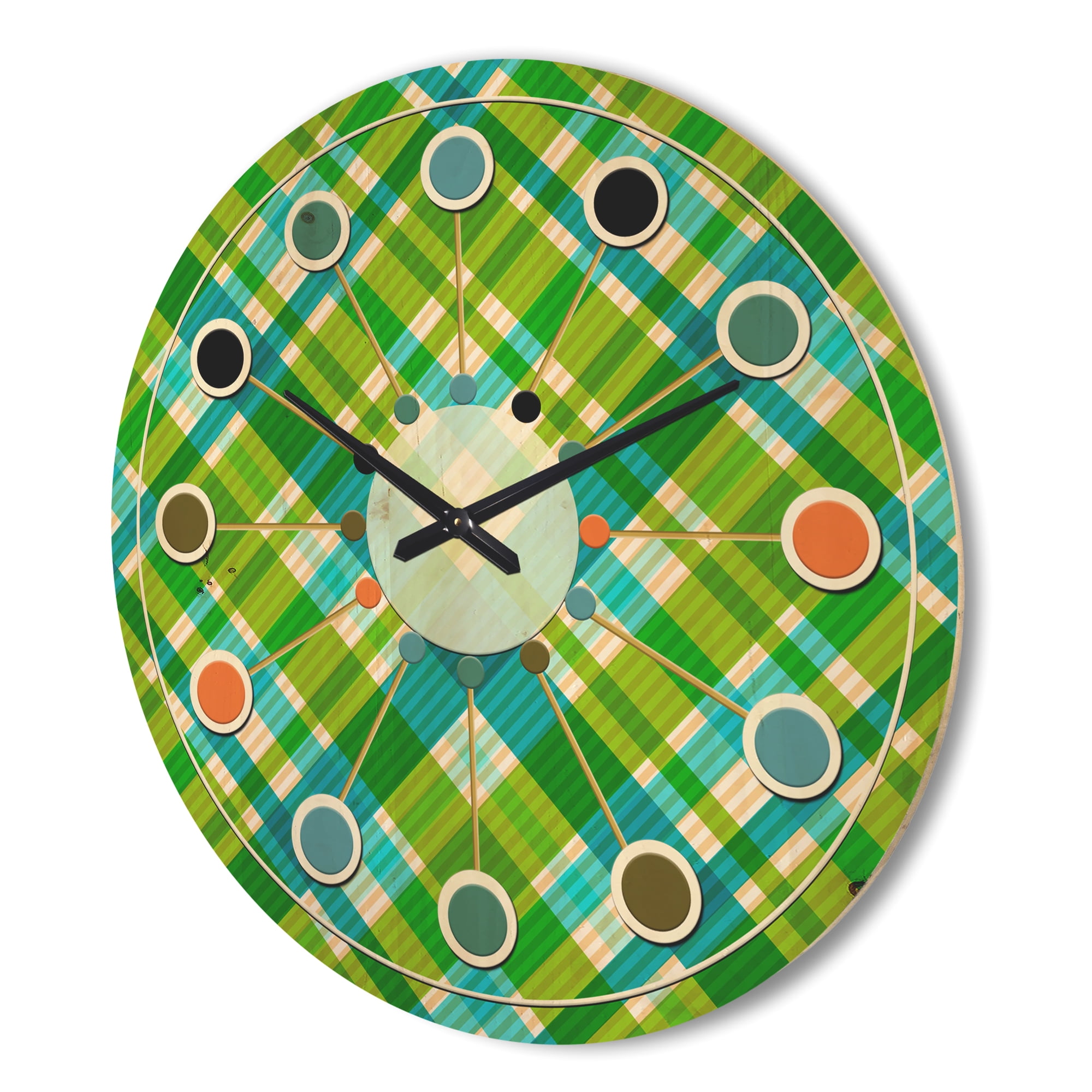 Designart 'Tartan Texture Geometrical Retro II' Mid-Century Modern Wood Wall Clock