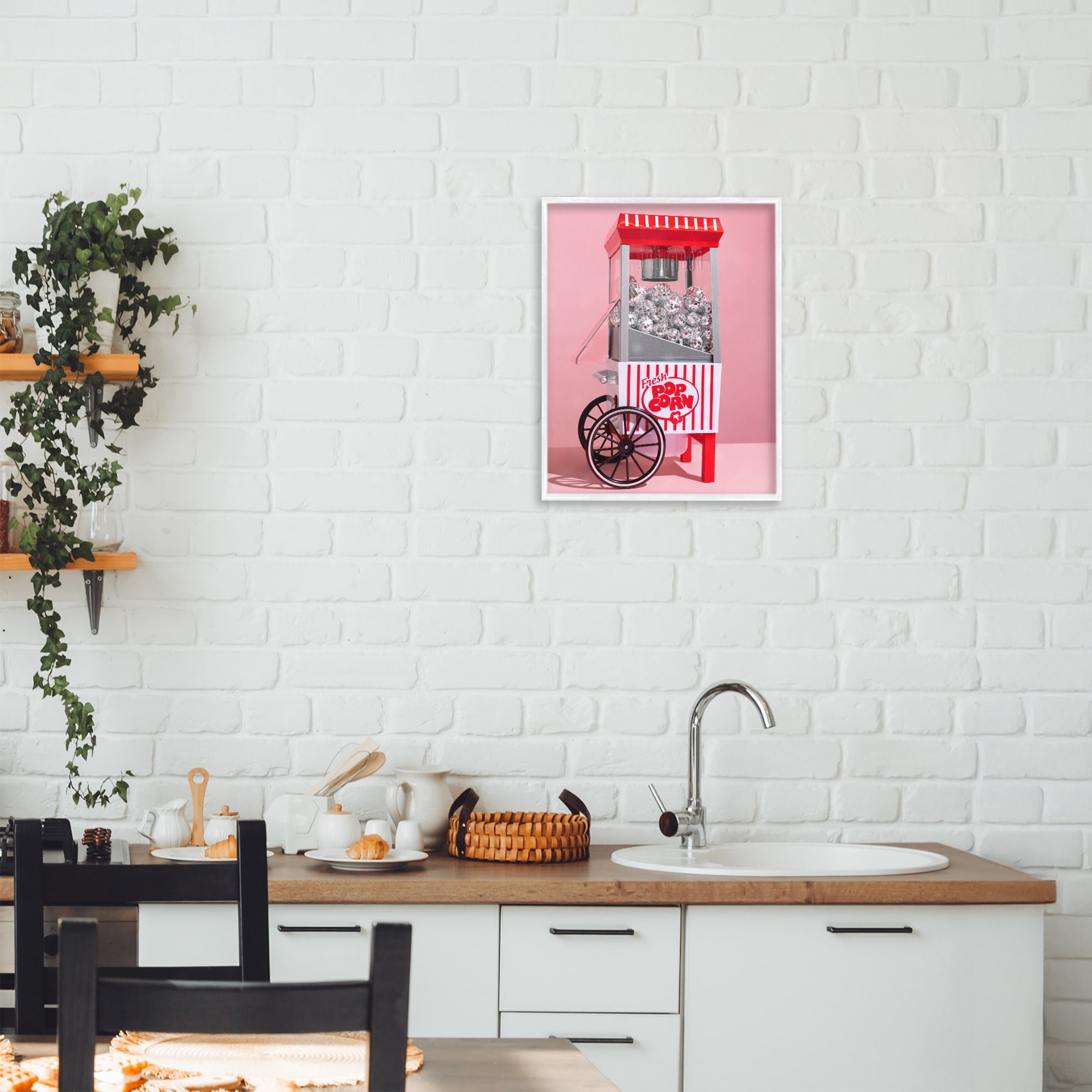 Stupell Industries Movie Popcorn with Disco Balls White Framed Giclee Art, design by LISH Creative