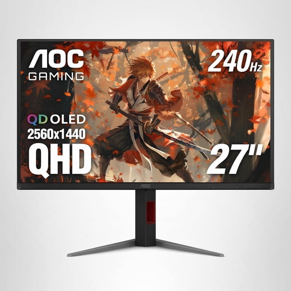 AOC Q27G4ZD 27" QD OLED Gaming Monitor, QHD 2560 x 1440, 240Hz 0.03ms, HDMI 2.0 x2, Display Port x2, G-Sync Compatible, Console Gaming Ready, 3-Year Zero-Bright-Dot