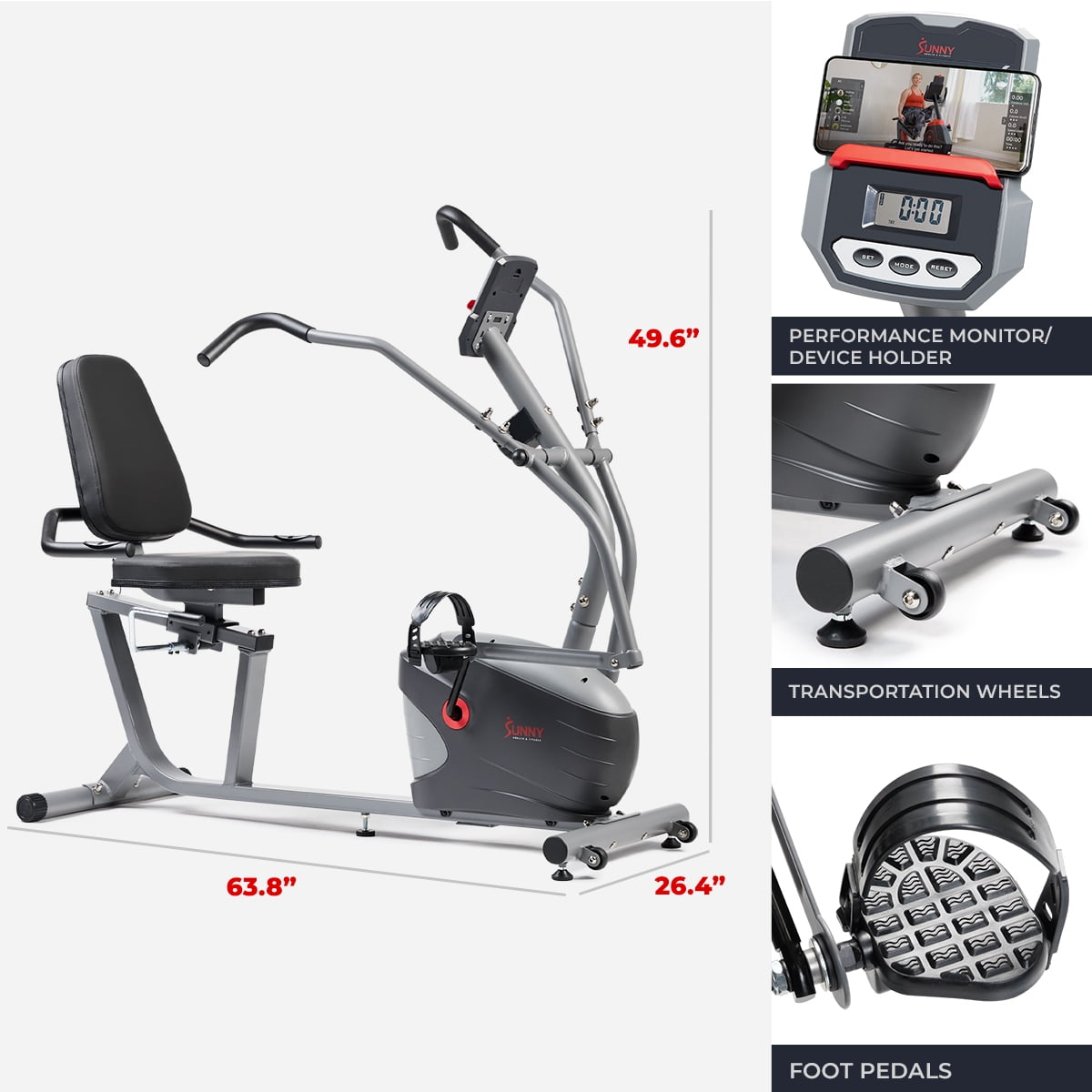 Sunny Health & Fitness Performance Interactive Series Recumbent Exercise Bike with Smart Bluetooth & FREE SunnyFit® App