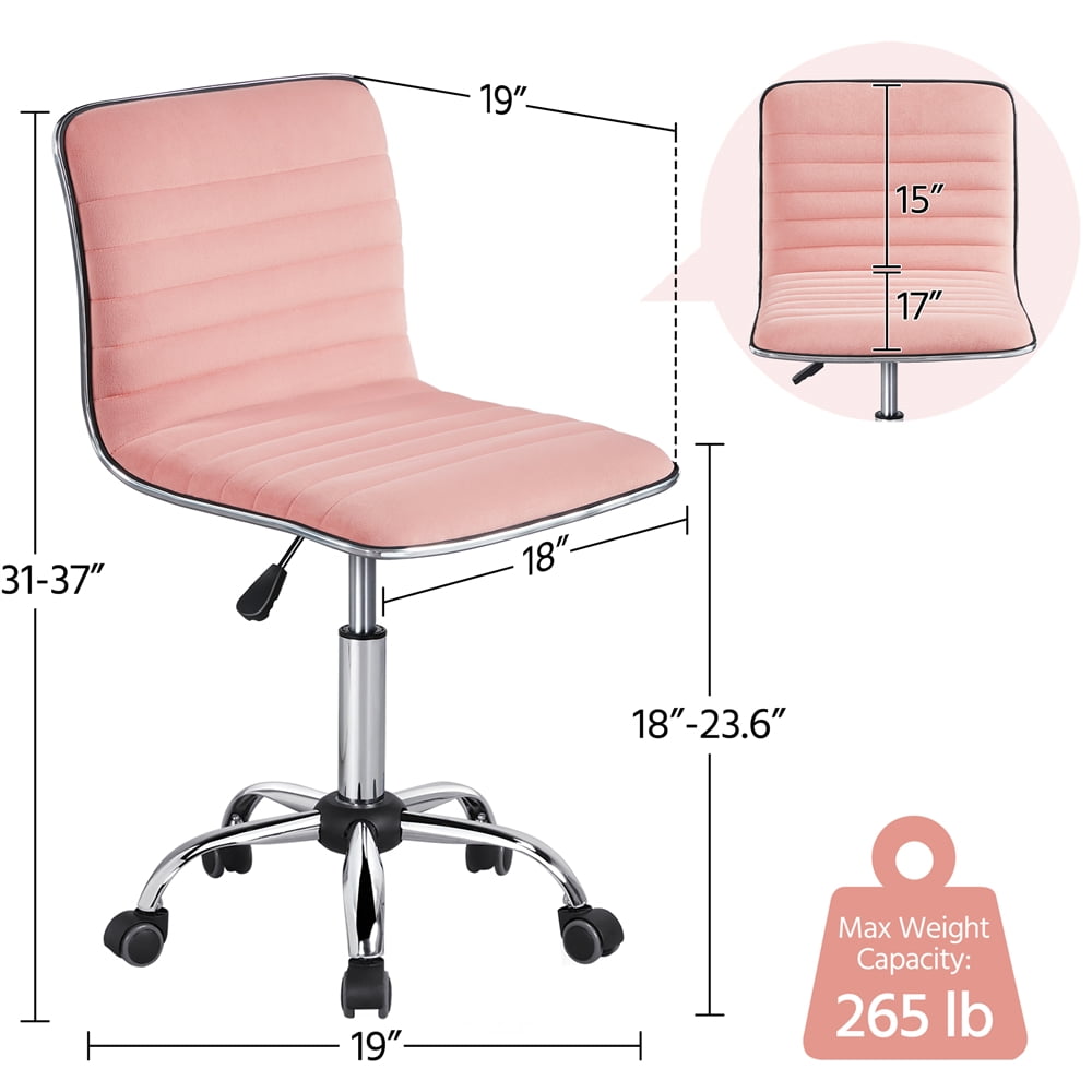 Yaheetech Velvet Low Back Armless Office Chair with Wheels, Apricot Pink