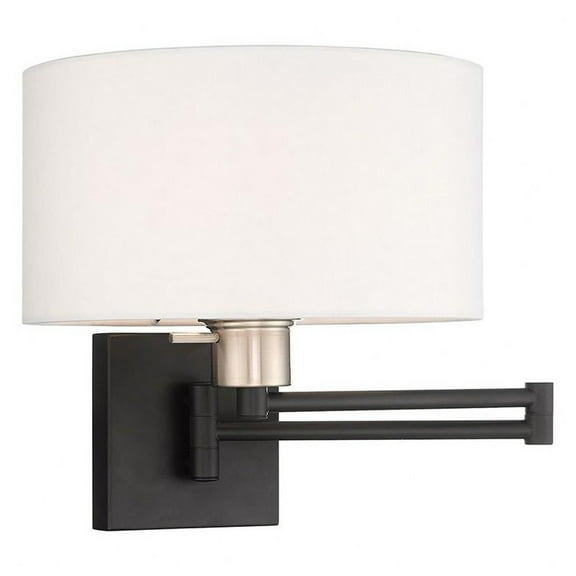 1 Light Traditional Steel Swing Arm Wall Sconce with Off-White Fabric Shade-11 inches H By 11 inches W-Black Finish Bailey Street Home 218-Bel-3110086