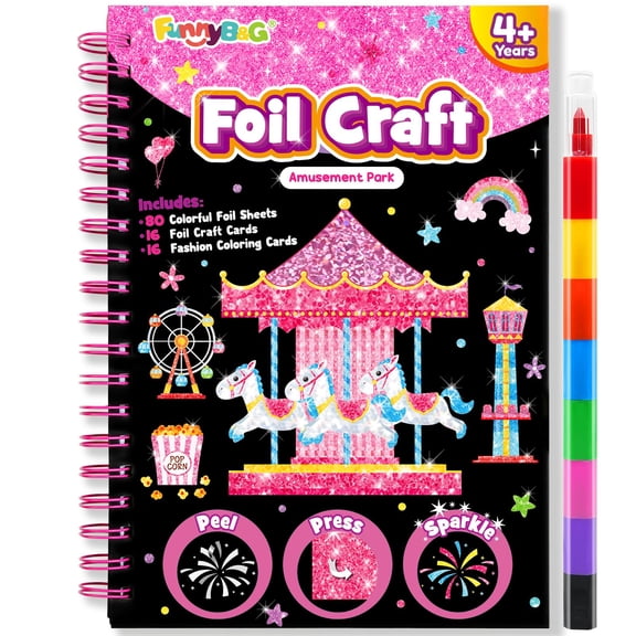 Foil Art Craft Kit for Kids, Sparkly Birthday Gift Toy for Girls