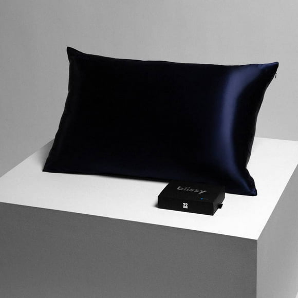 Blissy Silk Pillowcase - 100% Pure Mulberry Silk - 22 Momme 6A High-Grade Fibers - Silk Pillow Cover for Hair & Skin - Standard Navy with Hidden Zipper