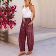 thumbnail image 5 of Textilo Leopard Pants for Women Wide Leg Cheetah Print Pant with Side Pockets Drawstring Elastic Waist Joggers Comfy Loose Fit Fall Winter Casual Lounge Slacks, 5 of 7