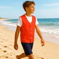 thumbnail image 5 of UVEASISHA Unisex Kids Volunteer Vest Lightweight Button Up Waistcoat Boys Girls V Neck Sleeveless Basic Vest Solid Color Casual Vest for School Activities Orange 7-8 Years, 5 of 10
