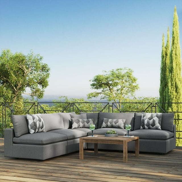 Modway Commix Sectionnel de Mobilier de Patio Extérieur 5 Pcs, Charbon