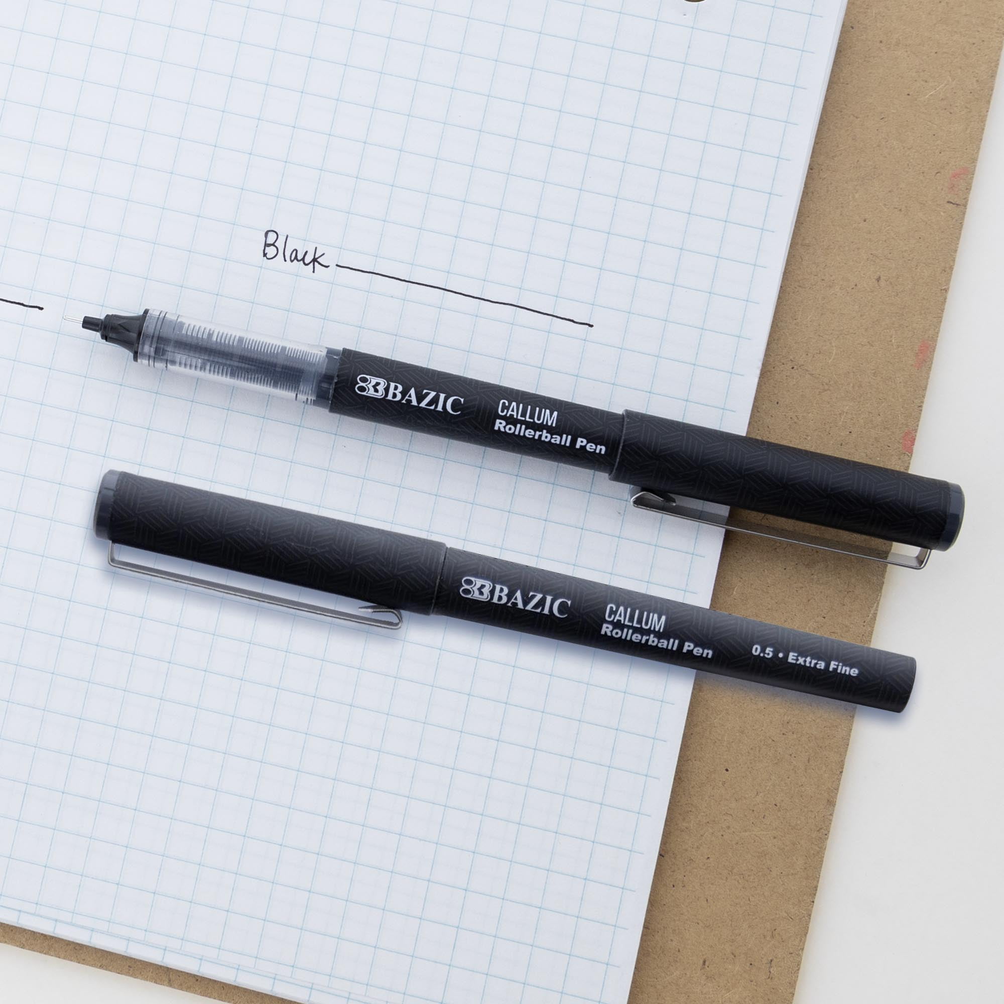 BAZIC Callum 0.5mm Rollerball Pen, Black Ink Needle Tip Fine Point Ink Pens (2/Pack), 24-Packs