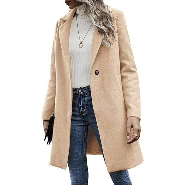 zanvin Women Casual Long Sleeve Loose Fashion Buttons Solid Coat Beige,  gifts for family clearance sale 