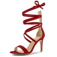 thumbnail image 1 of BLISSFUL STEP Women's Open Toe Stiletto Heeled Lace up Solid Sandals, 1 of 6