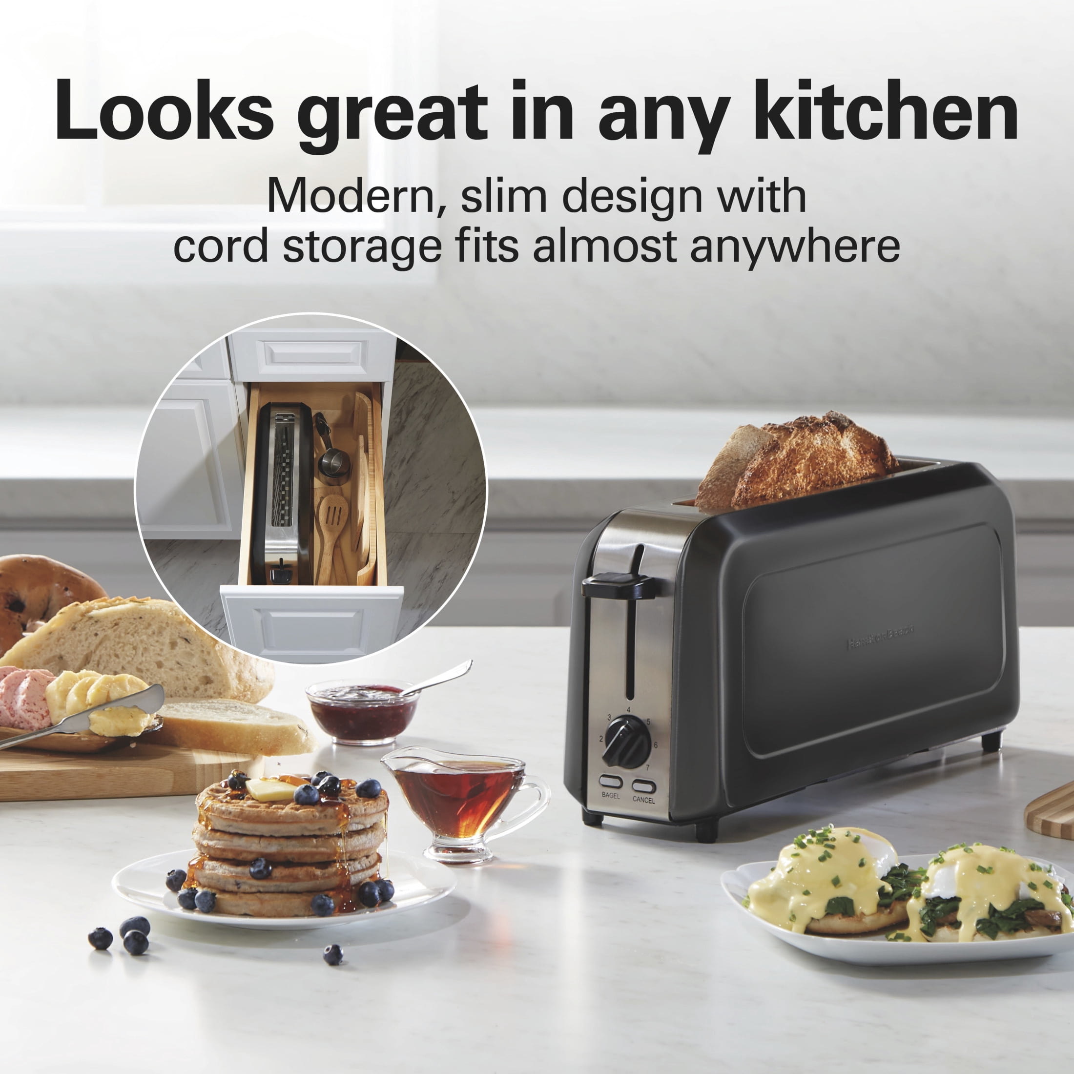 Hamilton Beach 2-Slice Bread and Bagel Toaster with Long Slots and Removable Crumb Tray, Black