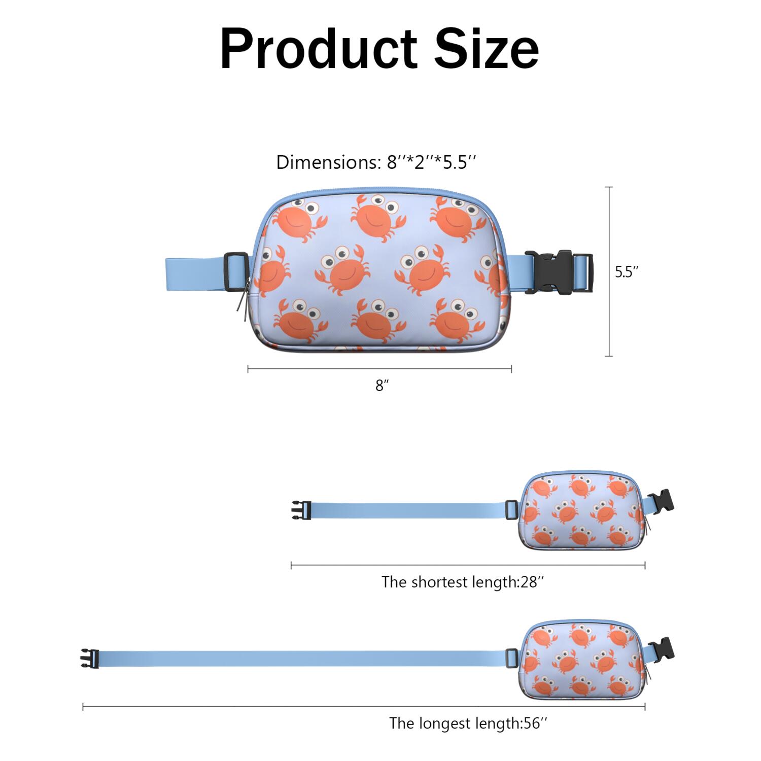 Waist Bag Fashion Waist Packs Bag with Adjustable Strap Marine Adorable Crab HandsFree Running Belt for Jogging for Travel Daily Leisure