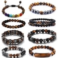 thumbnail image 2 of GKNET Natural Stone Tiger Eye Beaded Bracelet Bangle Energy Women Men Delicate Jewelry Gift New-Natural stone tiger's eye, 2 of 9