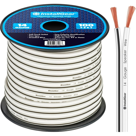 InstallGear 14 Gauge AWG Speaker Wire Cable (100ft - White) - White Cable - Marine Speaker Wiring 14Gauge - 14 Gauge Wire for Outdoor and Automotive Use