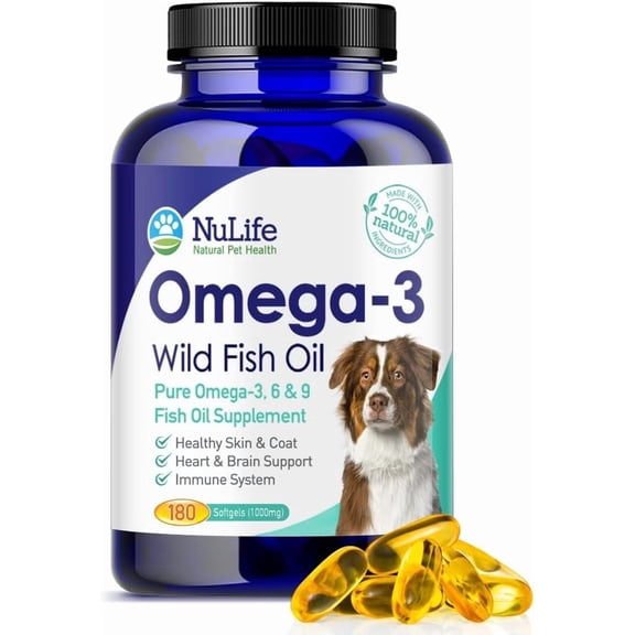 Fish Oil Omega 3 Capsules for Dogs, Skin & Coat, Shedding & Itch Relief, 180ct