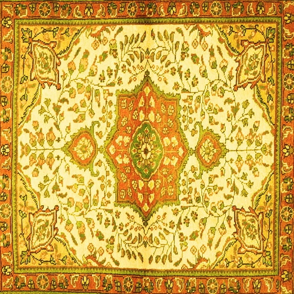 Ahgly Company Machine Washable Indoor Square Medallion Yellow Traditional Area Rugs, 3' Square