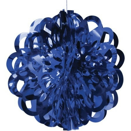 Club Pack of 12 Blue Die Cut Hanging Metallic Foil Ball Party Decorations 16"