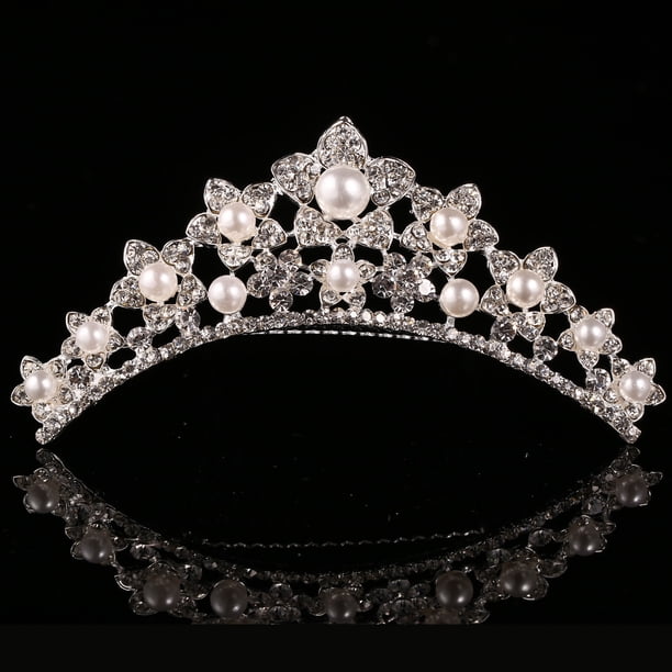 Corona de aleación para niña, tocado de amor, accesorios para el cabello de princesa, peineta de diamantes de imitación, corona de cumpleaños de perlas