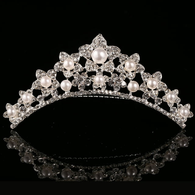 Corona de aleación para niña, tocado de amor, accesorios para el cabello de princesa, peineta de diamantes de imitación, corona de cumpleaños de perlas