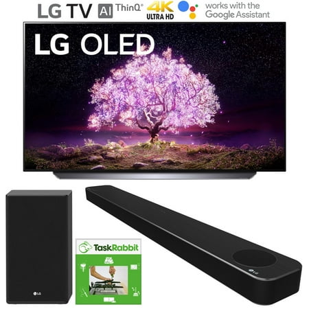 LG OLED48C1PUB 48 Inch 4K Smart OLED TV (2021 Model) Bundle with LG SP8YA 440w Sound Bar with Dolby Atmos works w/ and and TaskRabbit Installation Services