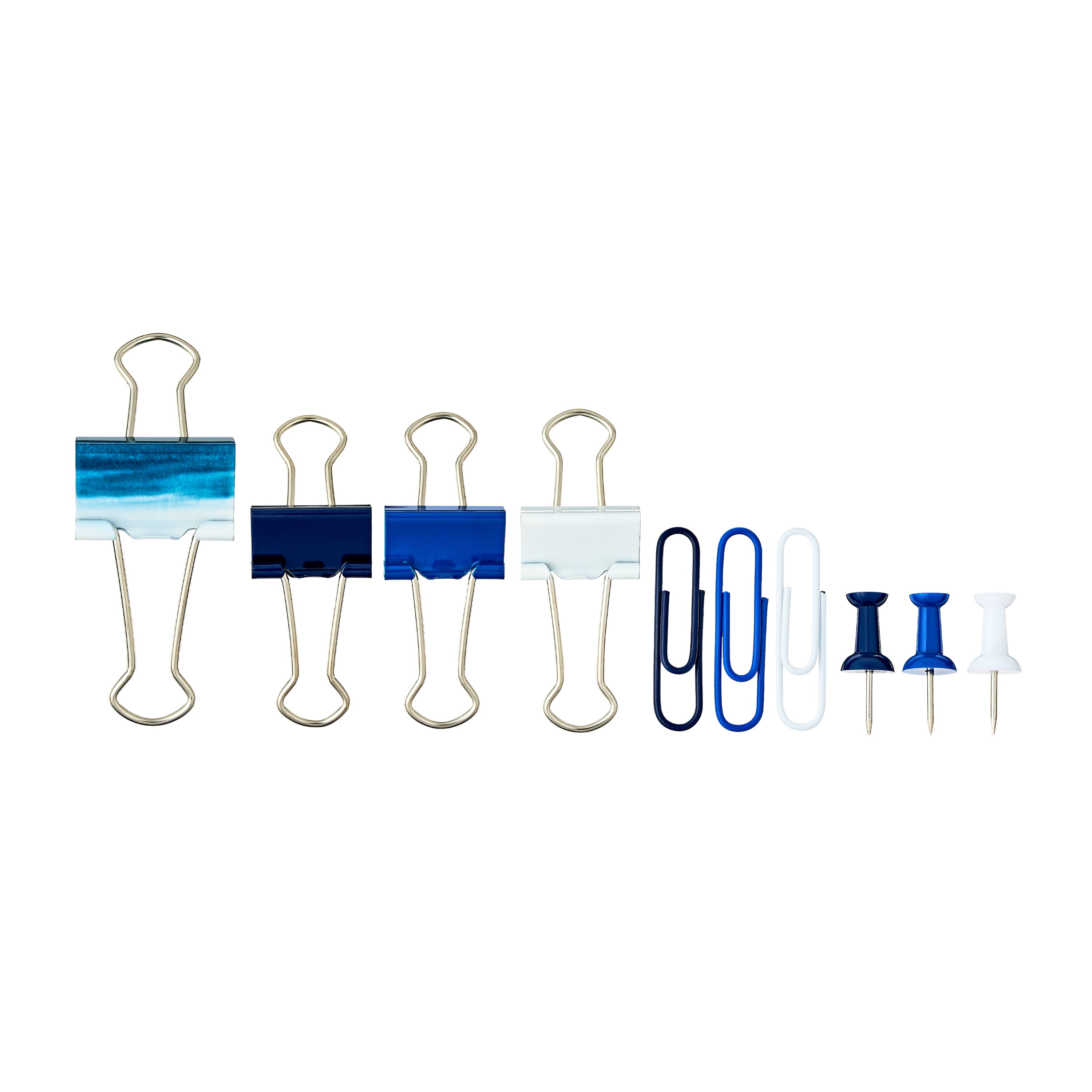 (4 pack) Pen + Gear Clips and Pins Set, 156 Counts, Color Blue & White, Size 19mm,25mm,33mm.Model 595466248