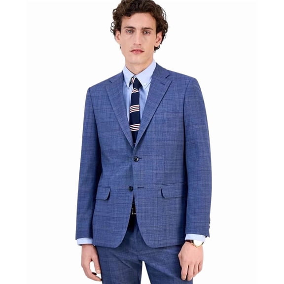 Tommy Hilfiger Mens Modern fit Wool Suit Jacket Blazer 42 S Blue Plaid Stretch