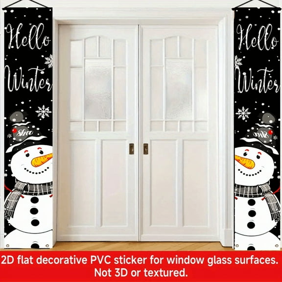 2pcs, 2D Flat/ Flat art decorative banner decorative couplets, Christmas snowman candy gift design patterns, universal daily wall decorative couplets, elegant daily front door decoration, party banne