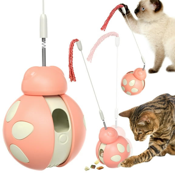 Cat Treat Dispenser Toy, Rolling Ball Design with Teaser Wand, Interactive Play for Indoor Cats