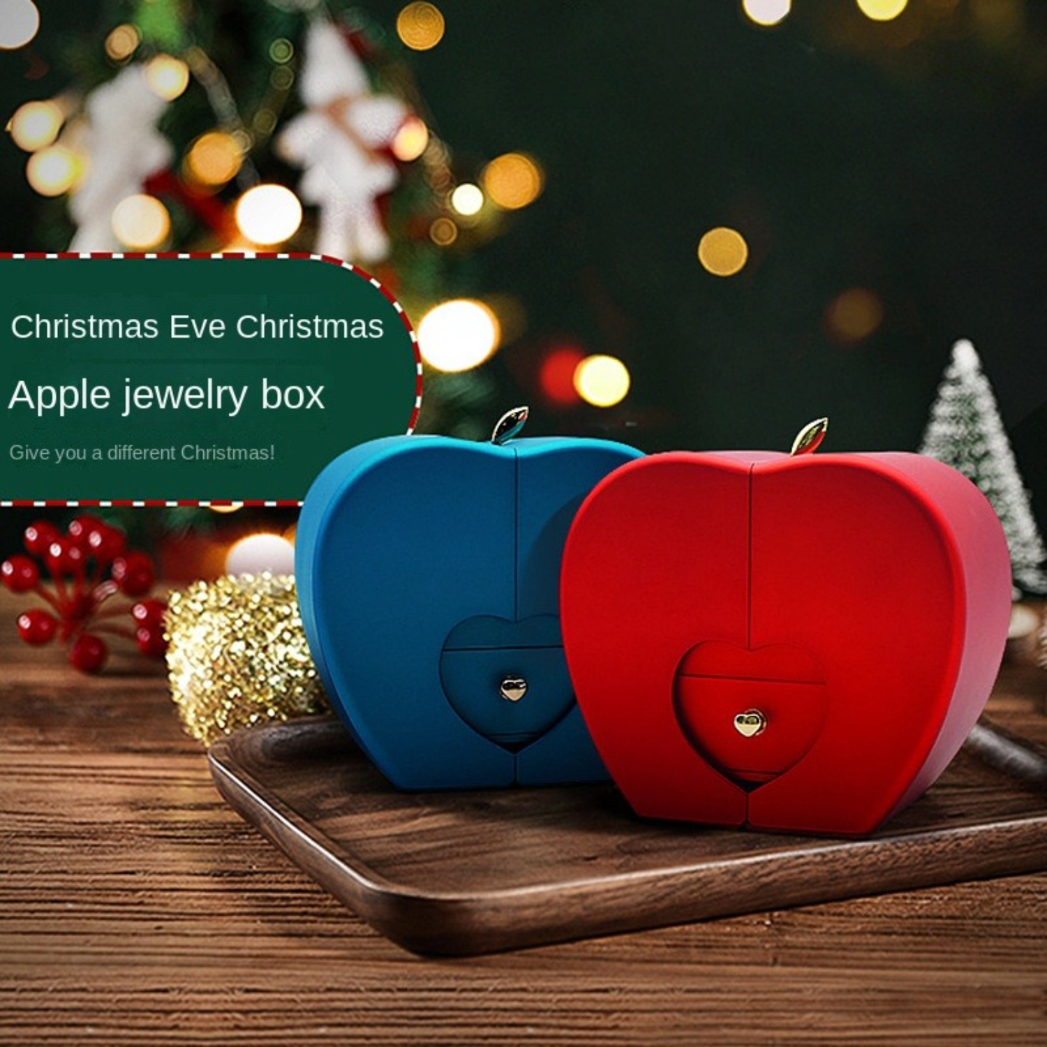 CUKIXA Christmas Apple Jewelry Box - 4.5x3.5x3.2in Flocked Rose